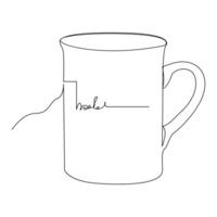 contínuo solteiro linha desenhando do estilizado caneca do cappuccino café vetor caneca arte desenhando e Projeto ilustração