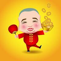 chinês Novo ano homem com sorrir mascarar em amarelo fundo vetor