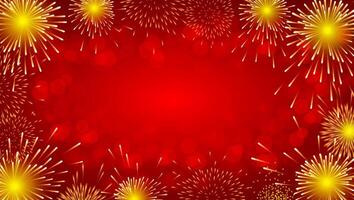 vibrante vermelho fogos de artifício iluminador a noite céu dentro uma comemorativo rebentar do dourado explosões, perfeito para chinês Novo ano vetor