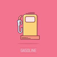 ícone da bomba de combustível em estilo cômico. ilustração em vetor sinal dos desenhos animados posto de gasolina no fundo branco isolado. conceito de negócio de efeito de respingo de gasolina.