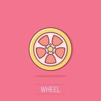 carro roda ícone dentro quadrinho estilo. veículo parte desenho animado vetor ilustração em isolado fundo. pneu respingo efeito o negócio conceito.