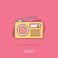 ícone de rádio em estilo cômico. fm transmissão ilustração vetorial dos desenhos animados no fundo branco isolado. conceito de negócio de efeito splash radiocast. vetor