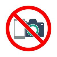 não fotografia, não Câmera e Móvel telefone sinal, proibição símbolo adesivo para área lugares, isolado em branco fundo, plano Projeto vetor ilustração