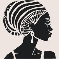 abstrato arte vetor esboço ilustração do africano mulher face. Preto e branco coloração página do menina face retrato. moderno imprimir, poster imagem.