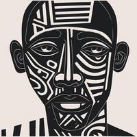 abstrato arte vetor esboço ilustração do africano homem face. Preto e branco coloração página do humano face retrato. moderno imprimir, poster imagem.