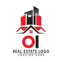 oi real Estado logotipo vermelho cor Projeto casa logotipo estoque vetor. vetor