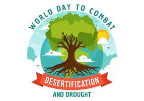 mundo dia para combate desertificação e seca vetor ilustração com girando a deserto para dentro fertil terra e pastagens dentro natureza plano fundo