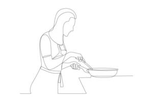 1 contínuo linha desenhando do cozinhando conceito. rabisco vetor ilustração dentro simples linear estilo.