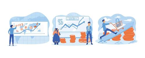 crise e Aumentar mercadoria preços conceito. inflação. financeiro problemas e mercado batida previsão. conjunto plano vetor moderno ilustração