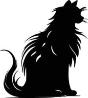oriental cabelo longo gato Preto silhueta vetor