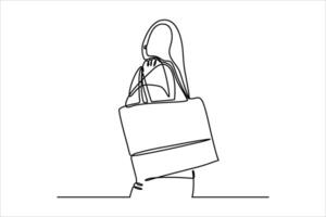 contínuo linha vetor ilustração Projeto do mulher segurando saco