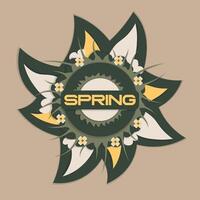 crachá Primavera letras e colorida flores em Primavera logotipo ou emblema vetor
