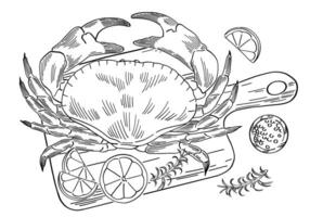 linha arte ilustração do caranguejo limões vetor