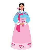 ilustração do mulher dentro tradicional coreano traje hanbok vetor