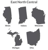 EUA estados leste norte central regiões mapa. vetor