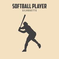 softbol jogador Preto silhueta vetor