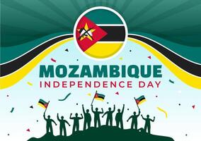 Moçambique independência dia vetor ilustração em 25 Junho com acenando bandeira e fita dentro nacional feriado celebração plano desenho animado fundo