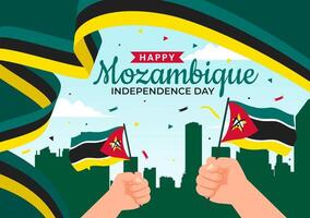 Moçambique independência dia vetor ilustração em 25 Junho com acenando bandeira e fita dentro nacional feriado celebração plano desenho animado fundo