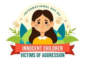internacional dia do inocente crianças vítimas do agressão vetor ilustração em 4 Junho com crianças triste pensativo e chora dentro plano desenho animado fundo