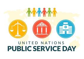 Unidos nações público serviço dia vetor ilustração com públicos Serviços para a comunidade dentro a desenvolvimento processo dentro plano desenho animado fundo