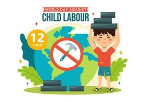 mundo dia contra criança trabalho vetor ilustração em 12 Junho com crianças trabalhando para a necessidades do vida dentro plano desenho animado fundo