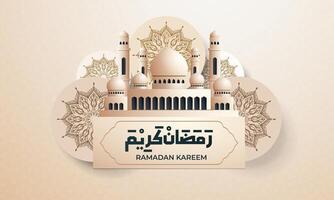 realista Ramadã fundo com mesquita, lanterna, islâmico padronizar para bandeira, cumprimento cartão vetor