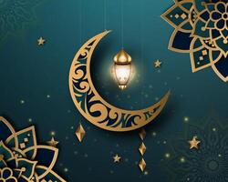 realista Ramadã fundo com crescente lua, lanterna, mandala. para bandeira, cumprimento cartão vetor