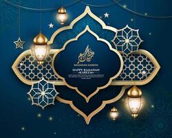realista Ramadã fundo com islâmico padrão, lanterna, para bandeira, cumprimento cartão vetor