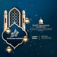 realista Ramadã fundo com islâmico padrão, lanterna, para bandeira, cumprimento cartão vetor