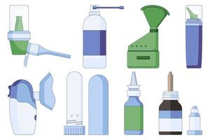 conjunto de ícones de gotas nasais e sprays. para resfriados, gripe, remédio para tosse no nariz em um estilo simples, isolado em um fundo branco. vetor