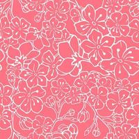 fundo sem emenda com flores de cerejeira. ilustração vetorial. imagem de contorno. vetor de estoque. cereja. fundo rosa. contorno branco