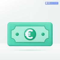 3d euro conta ícone símbolo. verde papel conta, dinheiro, interesse avaliar, o negócio e finança, investimento, financeiro, Forma de pagamento conceito. 3d vetor isolado ilustração, desenho animado pastel mínimo estilo.