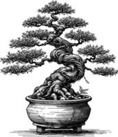 artístico mão desenhado bonsai árvore linha arte vetor