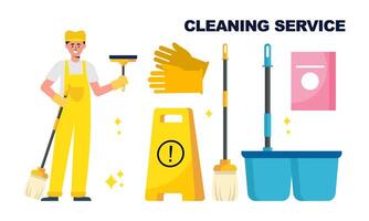 limpeza serviço equipamento limpar \ limpo trabalhador personagem conceito vetor