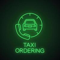 táxi pedindo ícone de luz de néon. chamada de assistência rodoviária. sinal brilhante do serviço do carro. ilustração isolada do vetor
