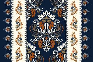 damasco ikat floral desatado padronizar em marinha fundo azul vetor ilustração.ikat étnico oriental bordado, asteca estilo, abstrato background.design para textura,tecido,vestuário,embrulho,decoração.