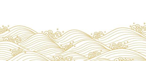 japonês mar onda fundo vetor. papel de parede Projeto com ouro e branco oceano onda padronizar pano de fundo. moderno luxo oriental ilustração para cobrir, bandeira, local na rede Internet, decoração, fronteira. vetor