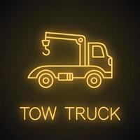 ícone de luz de néon do caminhão de reboque. destruidor de carros. evacuador sinal brilhante. ilustração isolada do vetor