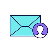 ícone de cor de marketing de e-mail direcionado. lista de discussão. anúncio por e-mail. envio de cartas aos clientes. publicidade por e-mail. marketing on-line. envio em massa. ilustração vetorial isolada vetor