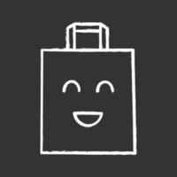sorrindo ícone de giz de personagem de sacola de compras. venda, oferta especial. Feliz compras. compra fácil. emoji, emoticon. ilustração vetorial isolado quadro-negro vetor