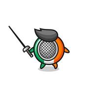 desenho animado da bandeira da irlanda como mascote do esgrimista vetor