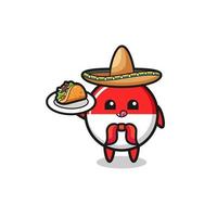 Mascote do chef mexicano da bandeira da Indonésia segurando um taco vetor
