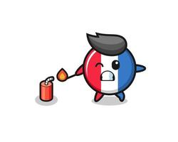 ilustração do mascote da bandeira da frança jogando fogo de artifício vetor