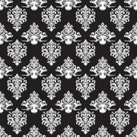 damasco tecido têxtil desatado padronizar luxo decorativo ornamental branco elemento em Preto fundo. quadrado estilo. cortina, tapete, papel de parede, telha, invólucro, têxtil vetor