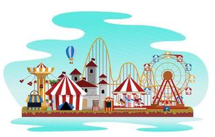 ilustração em vetor plana parque de diversões fluido diversão feira carnaval