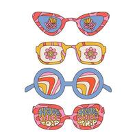 groovy oculos de sol definir. coleção do hippie oculos de sol dentro na moda Anos 70 groovy estilo. linear mão desenhado vetor ilustração.