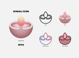 conjunto de ícones diwali diya vetor