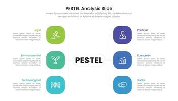 Pestel análise deslizar infográfico modelo Projeto com ícones vetor