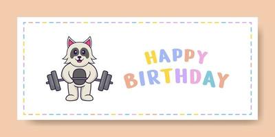 banner de feliz aniversário com personagem de desenho animado de cachorro bonito. ilustração vetorial vetor