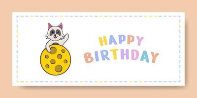 banner de feliz aniversário com personagem de desenho animado de cachorro bonito. ilustração vetorial vetor